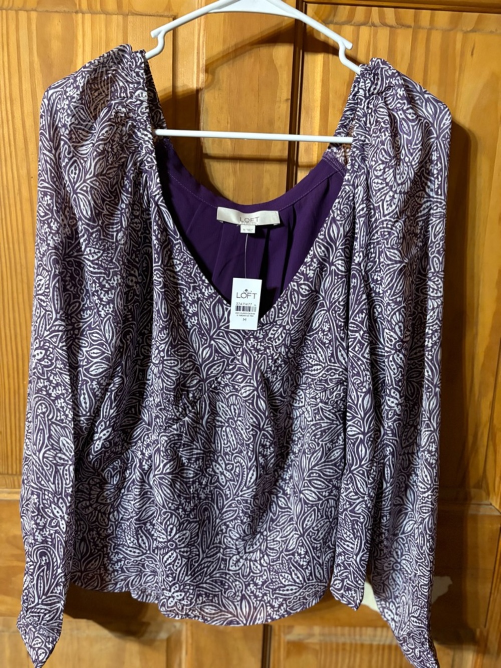 LOFT Purple Paisley Print Long Sleeve Blouse